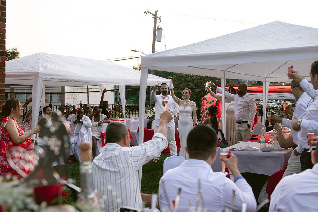 Outdoor wedding reception celebration